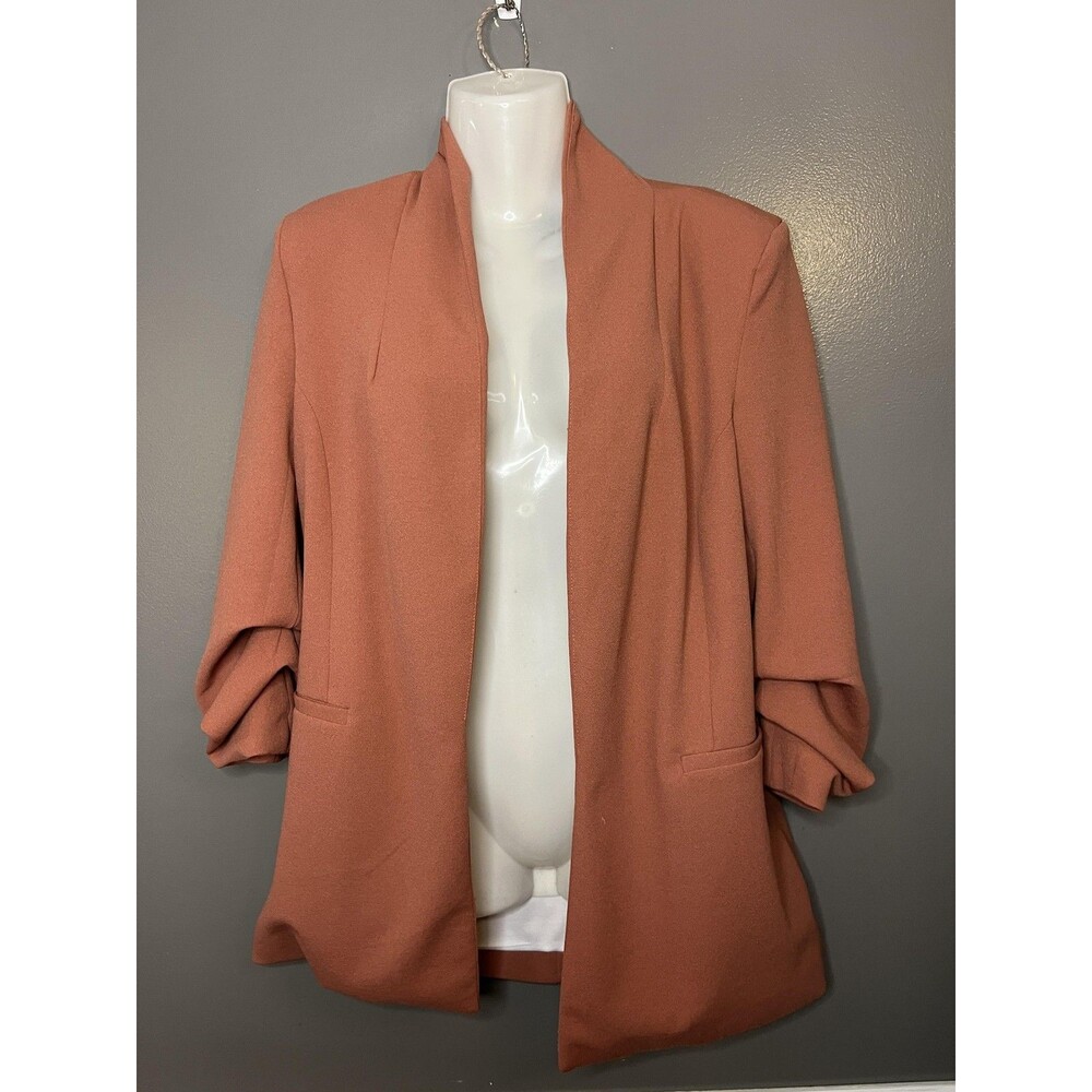 BBJ Los Angeles Blazer Womens Small Brown Open Front Crepe Lined Jacket Work
